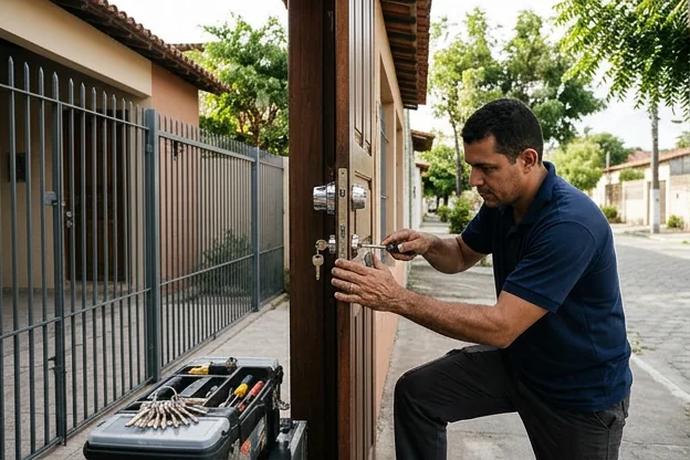 Casa com fechaduras de segurança em Camaragibe, refletindo a proteção do lar.