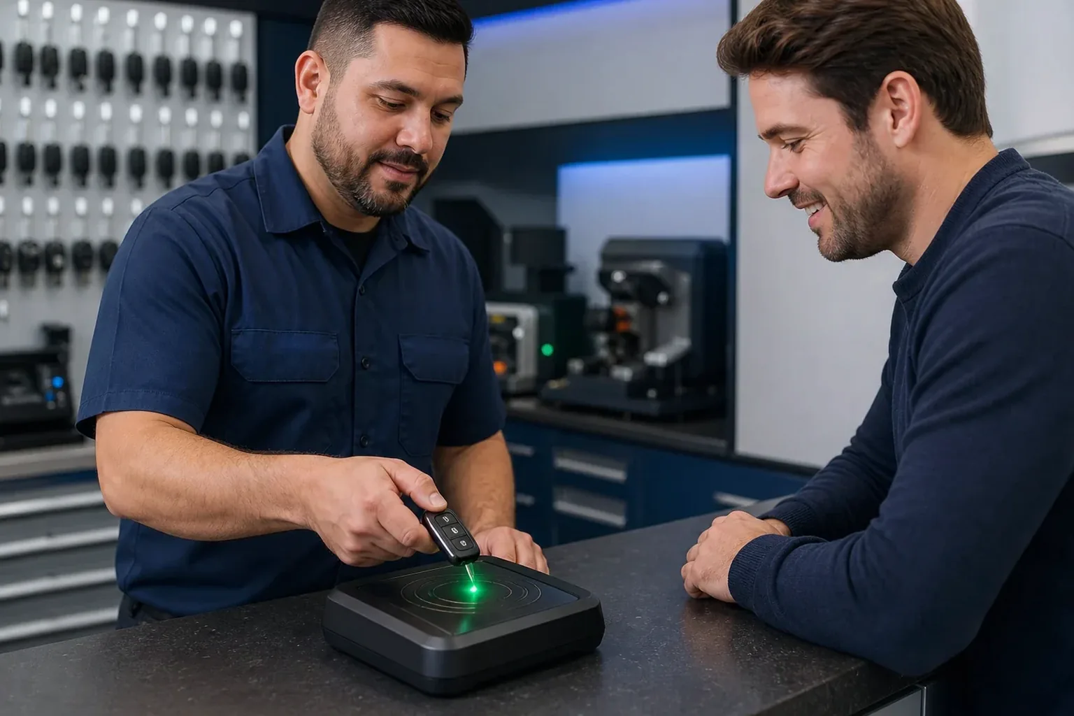 Chaveiro programando um controle remoto em Camaragibe.
